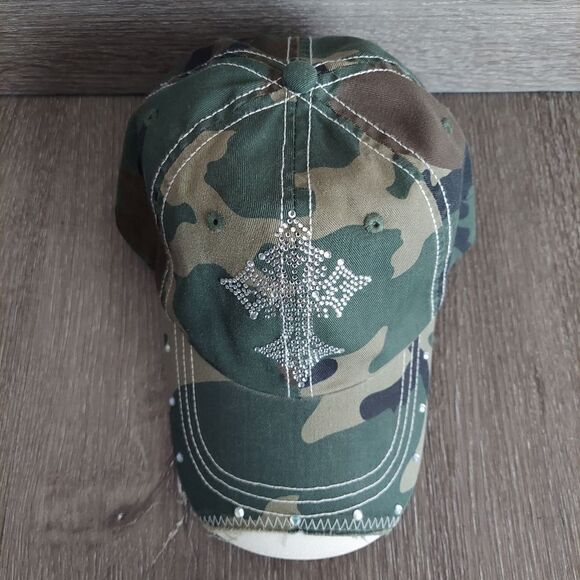 Bling Cross Camo Baseball Cap Strapback Hat OSFA - Picture 2 of 8
